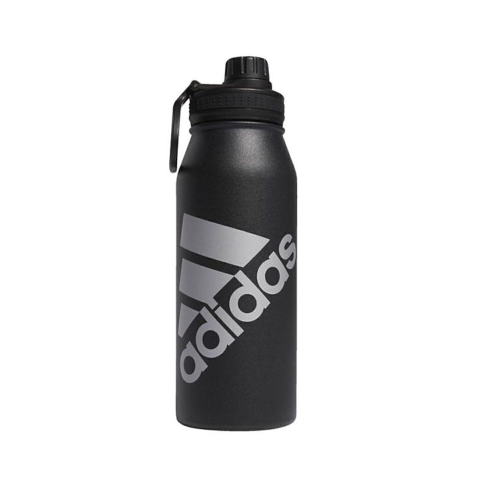 adidas 1-Liter Stainless Steel Water Bottle Black Silver 3 Stripes